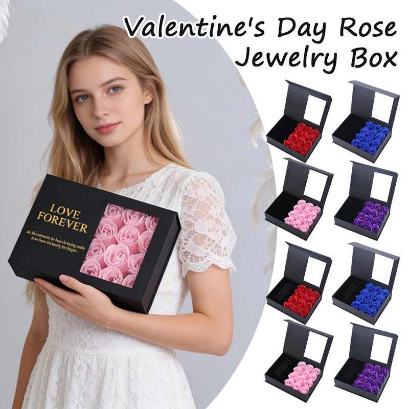Valentine's Day Rose Jewelry Box Preserved Flower Roses Box,Ringbox with 12pcs Soap Eternal Rose Necklaces Boxes,Romantic Gift Boxes for Mom Her Valentines Day Wedding Party Supply (necklace blue) - Image 2